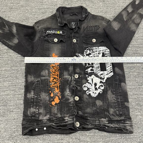 8ighth Dstrkt Jacket Men Medium Black Denim Stretch Grunge Distressed Angel Goth - Picture 8 of 12